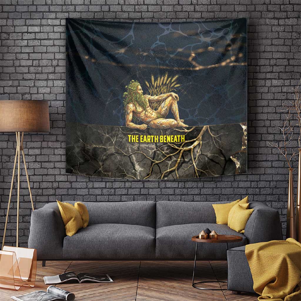Geb Tapestry Ancient Egyptian Cracked Earth and Wheat Illustration Egyptian Earth God - African Pride