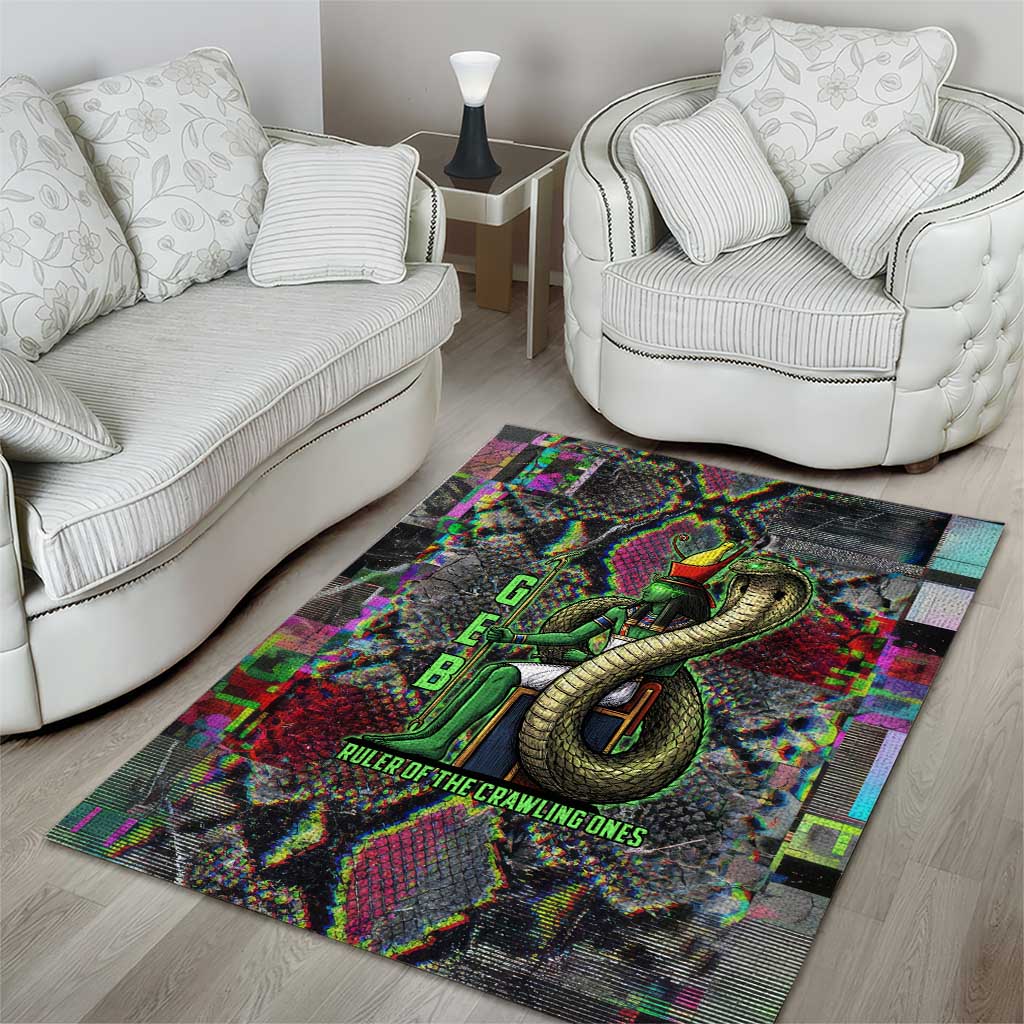 Geb Ancient Egyptian Area Rug with Serpent Throne and Snake Skin Texture Egyptian Earth God Tribute - African Pride