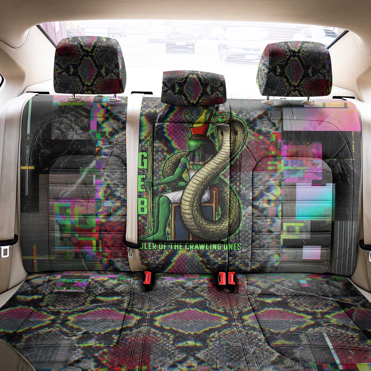 Geb Ancient Egyptian Back Car Seat Cover with Serpent Throne and Snake Skin Texture Egyptian Earth God Tribute - African Pride