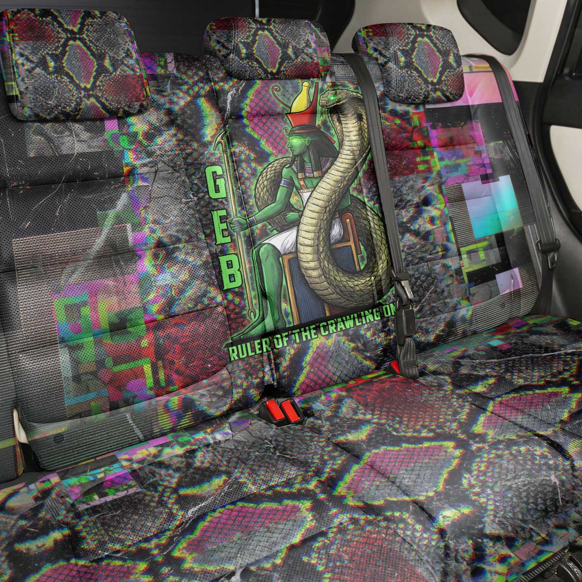 Geb Ancient Egyptian Back Car Seat Cover with Serpent Throne and Snake Skin Texture Egyptian Earth God Tribute - African Pride