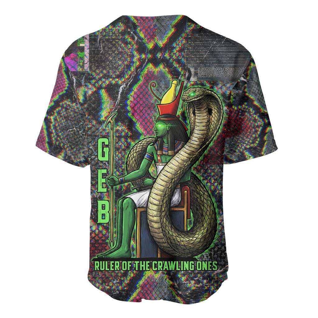 Geb Ancient Egyptian Baseball Jersey with Serpent Throne and Snake Skin Texture Egyptian Earth God Tribute - African Pride