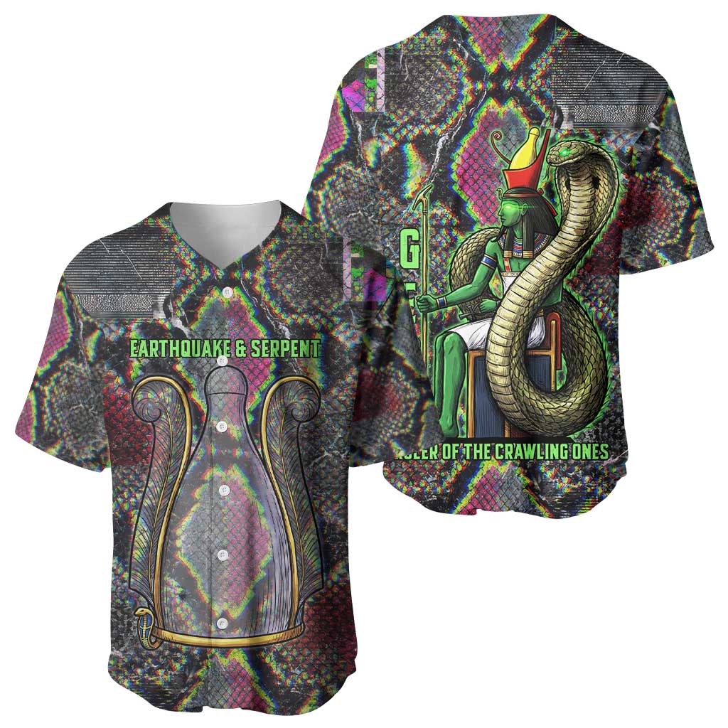 Geb Ancient Egyptian Baseball Jersey with Serpent Throne and Snake Skin Texture Egyptian Earth God Tribute - African Pride