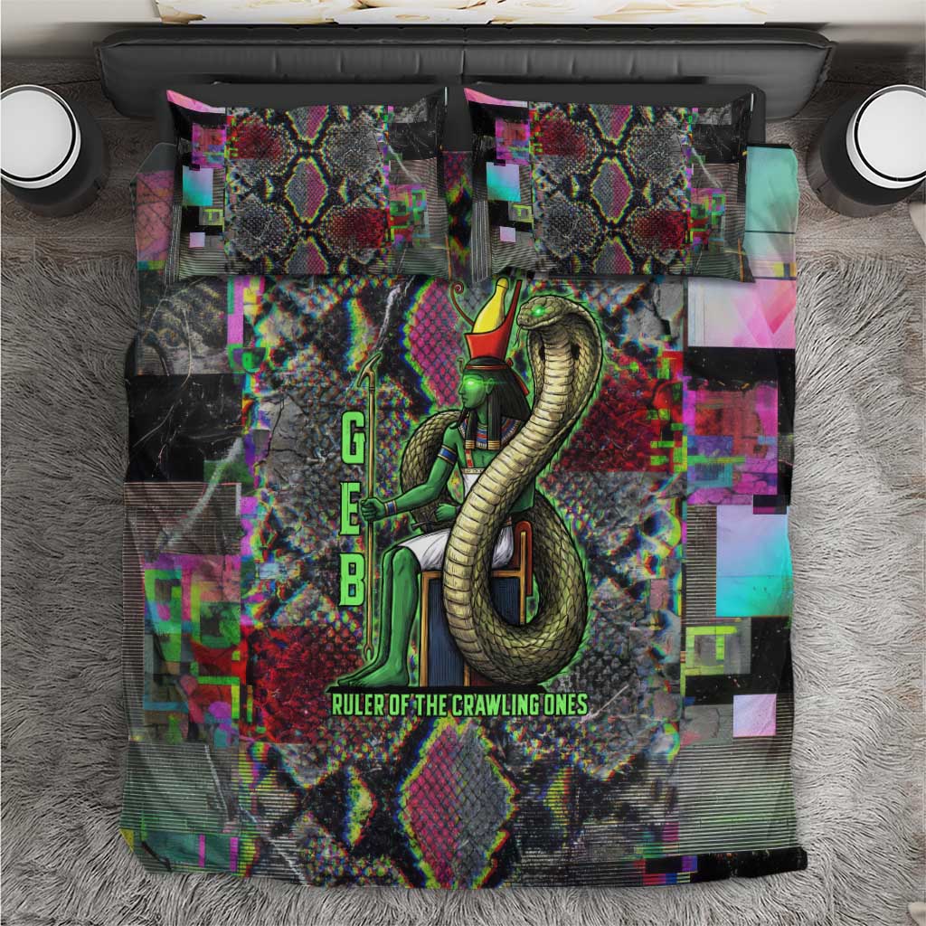 Geb Ancient Egyptian Bedding Set with Serpent Throne and Snake Skin Texture Egyptian Earth God Tribute - African Pride