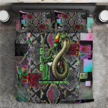 Geb Ancient Egyptian Bedding Set with Serpent Throne and Snake Skin Texture Egyptian Earth God Tribute - African Pride