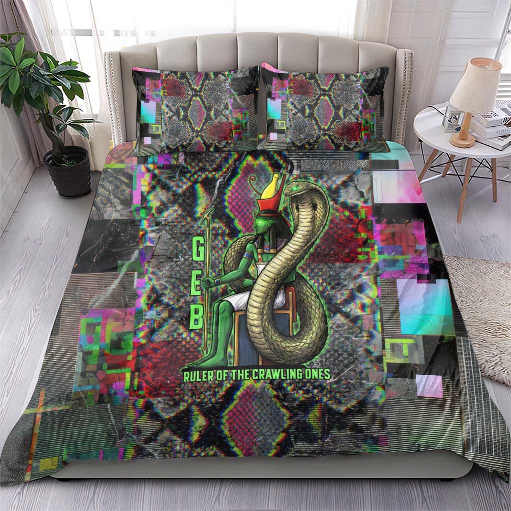 Geb Ancient Egyptian Bedding Set with Serpent Throne and Snake Skin Texture Egyptian Earth God Tribute - African Pride
