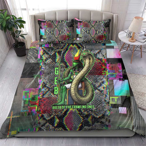 Geb Ancient Egyptian Bedding Set with Serpent Throne and Snake Skin Texture Egyptian Earth God Tribute - African Pride