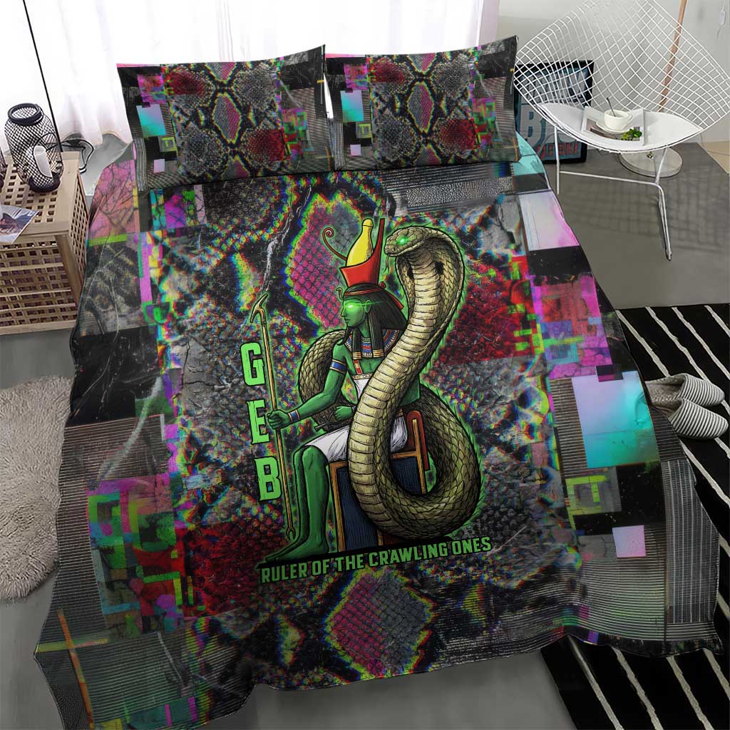 Geb Ancient Egyptian Bedding Set with Serpent Throne and Snake Skin Texture Egyptian Earth God Tribute - African Pride