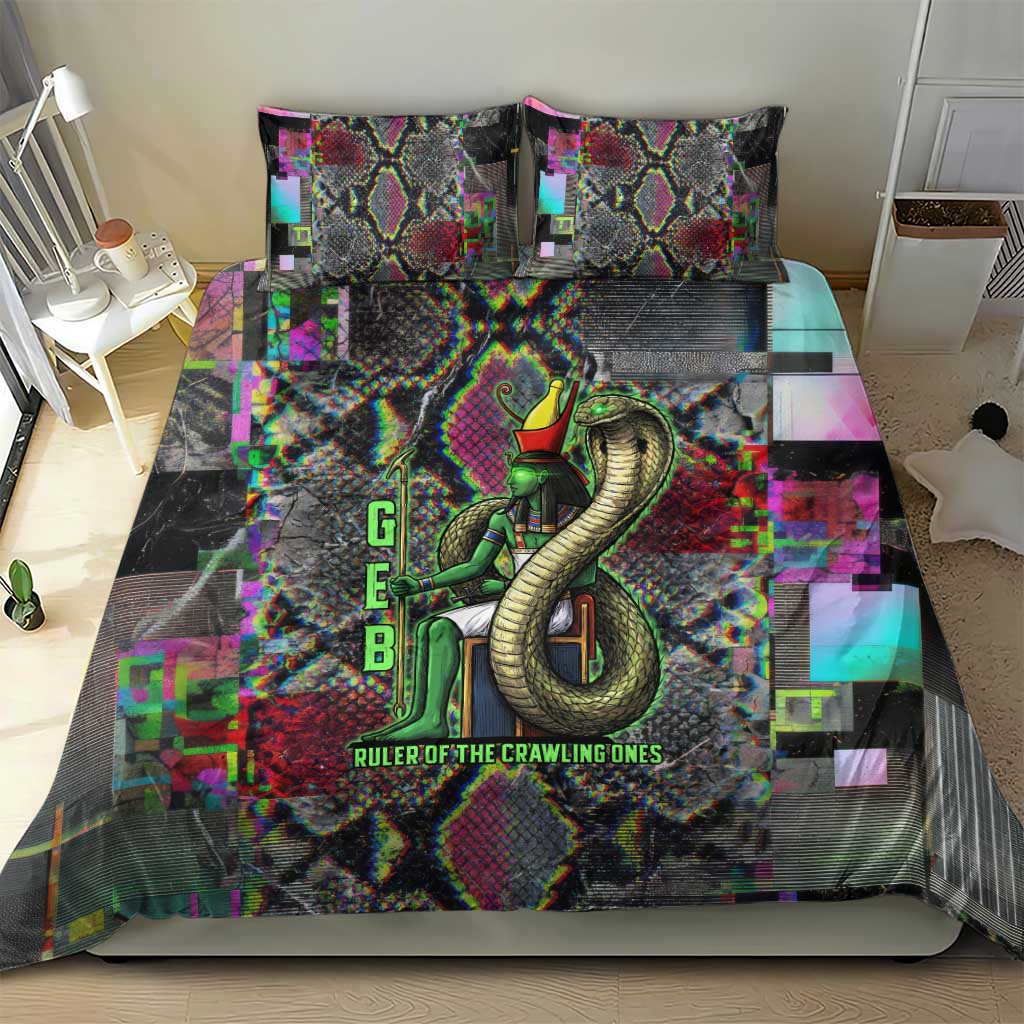 Geb Ancient Egyptian Bedding Set with Serpent Throne and Snake Skin Texture Egyptian Earth God Tribute - African Pride