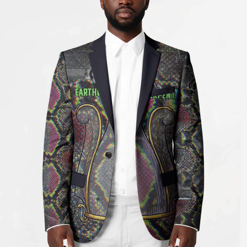 Geb Ancient Egyptian Blazer with Serpent Throne and Snake Skin Texture Egyptian Earth God Tribute - African Pride