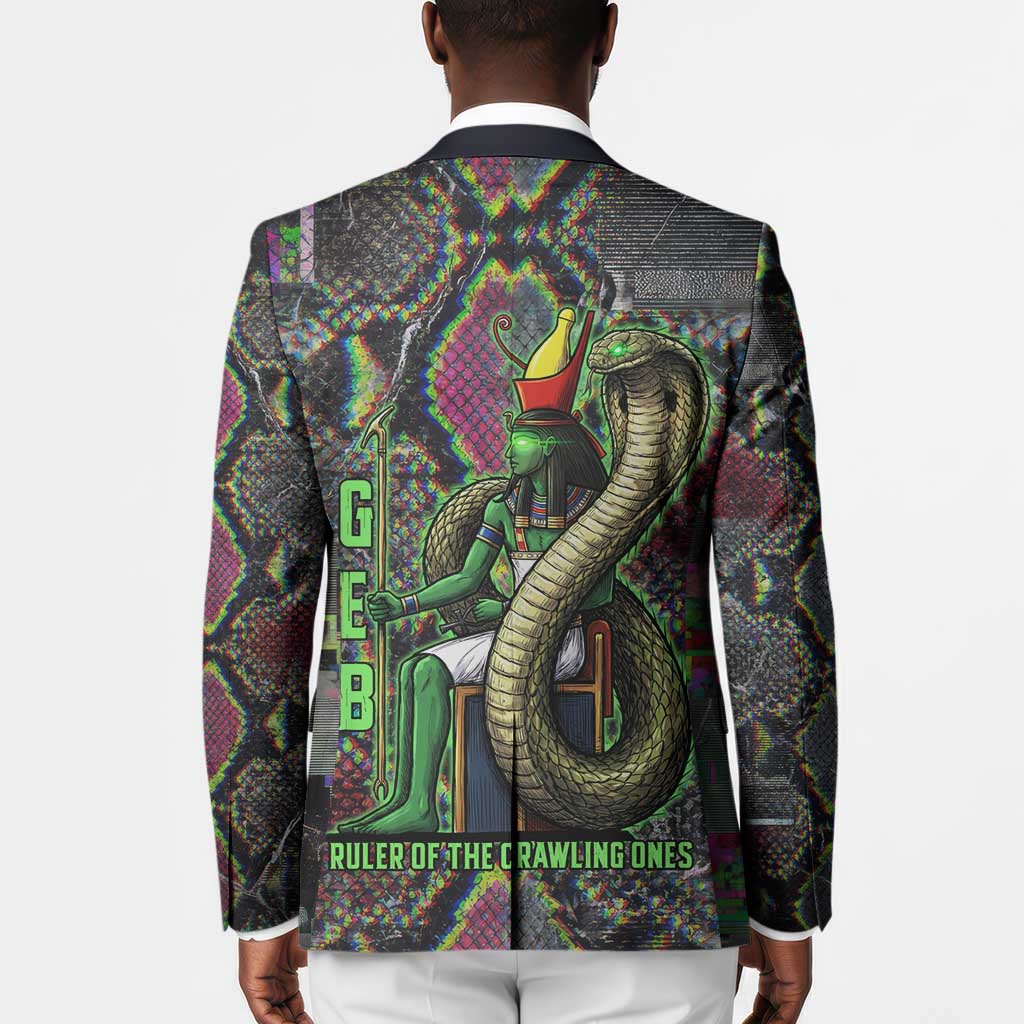 Geb Ancient Egyptian Blazer with Serpent Throne and Snake Skin Texture Egyptian Earth God Tribute - African Pride