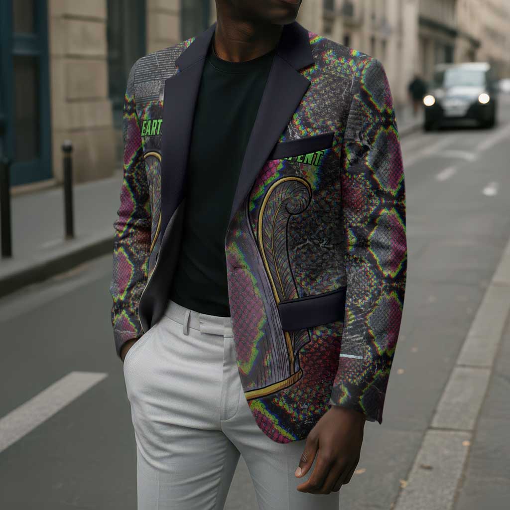 Geb Ancient Egyptian Blazer with Serpent Throne and Snake Skin Texture Egyptian Earth God Tribute - African Pride