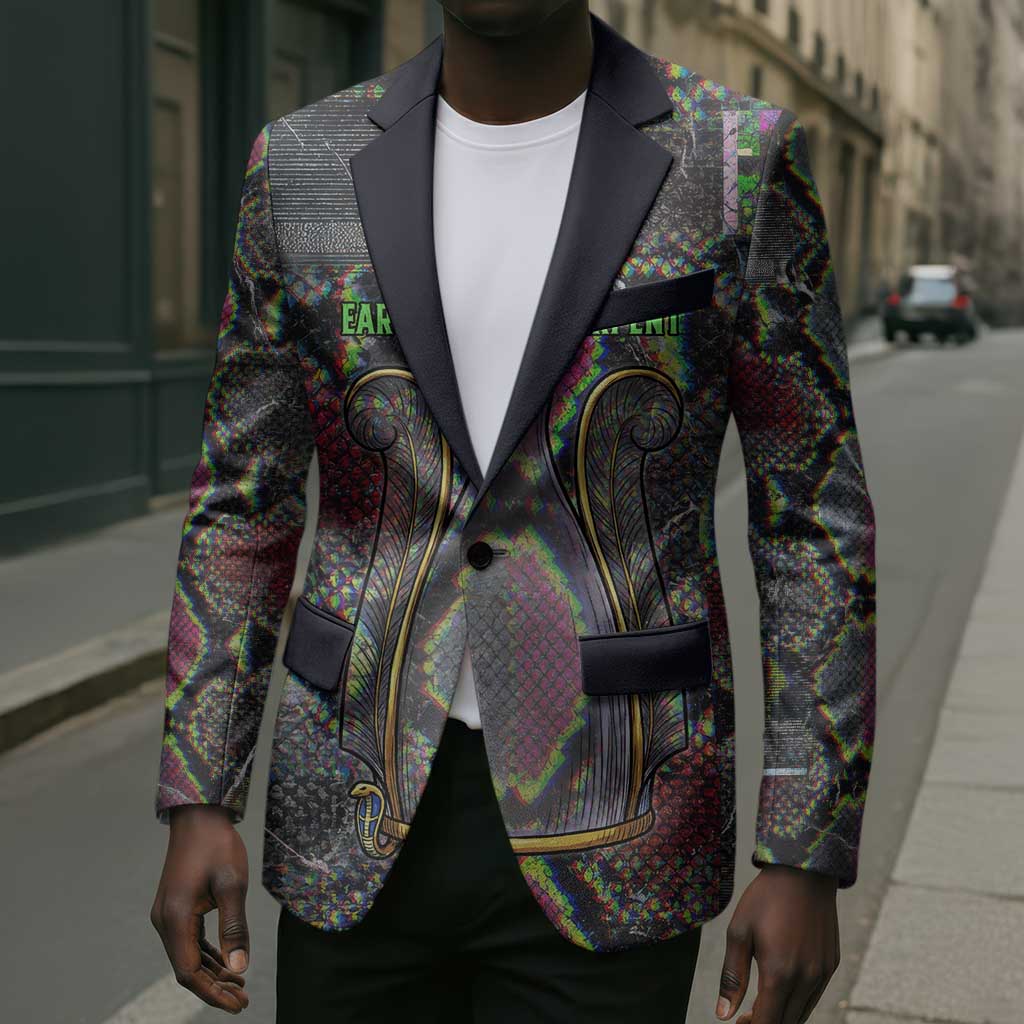 Geb Ancient Egyptian Blazer with Serpent Throne and Snake Skin Texture Egyptian Earth God Tribute - African Pride