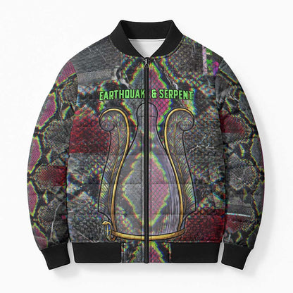 Geb Ancient Egyptian Bomber Puffer Jacket with Serpent Throne and Snake Skin Texture Egyptian Earth God Tribute - African Pride