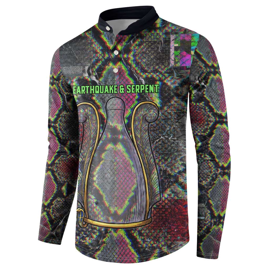 Geb Ancient Egyptian Button Sweatshirt with Serpent Throne and Snake Skin Texture Egyptian Earth God Tribute