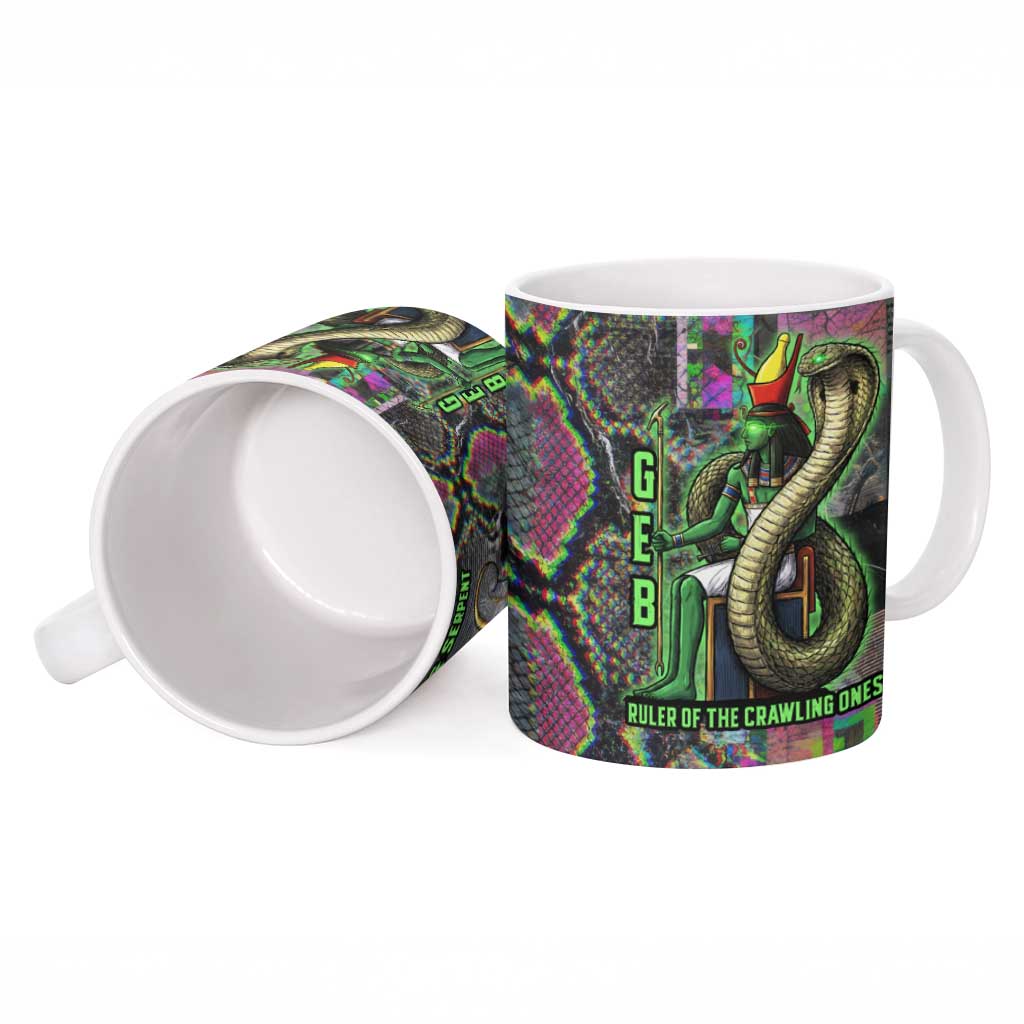 Geb Ancient Egyptian Ceramic Mug with Serpent Throne and Snake Skin Texture Egyptian Earth God Tribute - African Pride