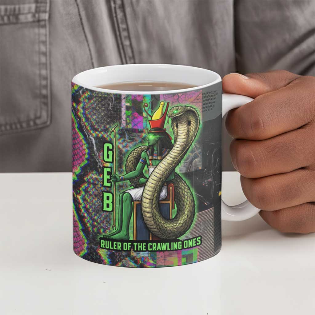 Geb Ancient Egyptian Ceramic Mug with Serpent Throne and Snake Skin Texture Egyptian Earth God Tribute - African Pride