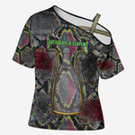 Geb Ancient Egyptian Cross Shoulder Shirt with Serpent Throne and Snake Skin Texture Egyptian Earth God Tribute - African Pride