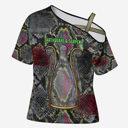 Geb Ancient Egyptian Cross Shoulder Shirt with Serpent Throne and Snake Skin Texture Egyptian Earth God Tribute - African Pride