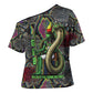 Geb Ancient Egyptian Cross Shoulder Shirt with Serpent Throne and Snake Skin Texture Egyptian Earth God Tribute - African Pride