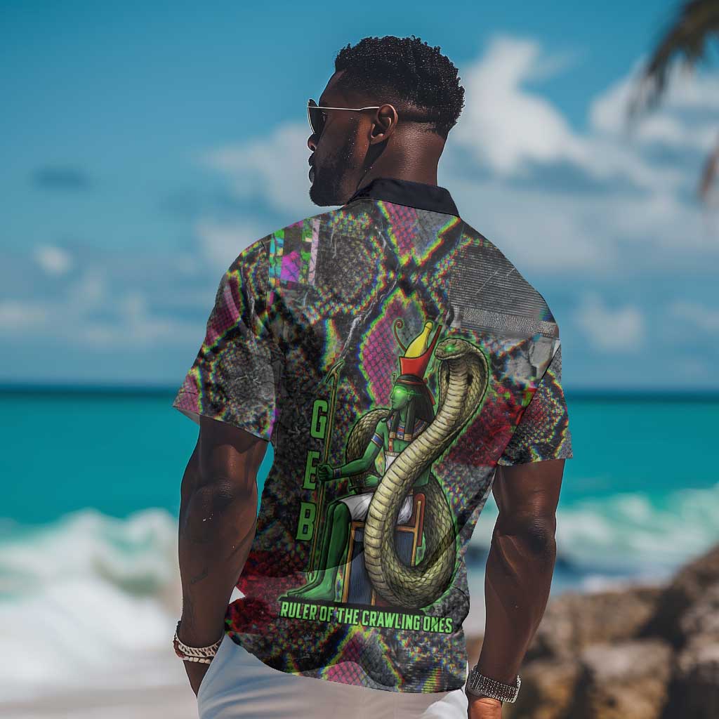 Geb Ancient Egyptian Hawaiian Shirt with Serpent Throne and Snake Skin Texture Egyptian Earth God Tribute - African Pride