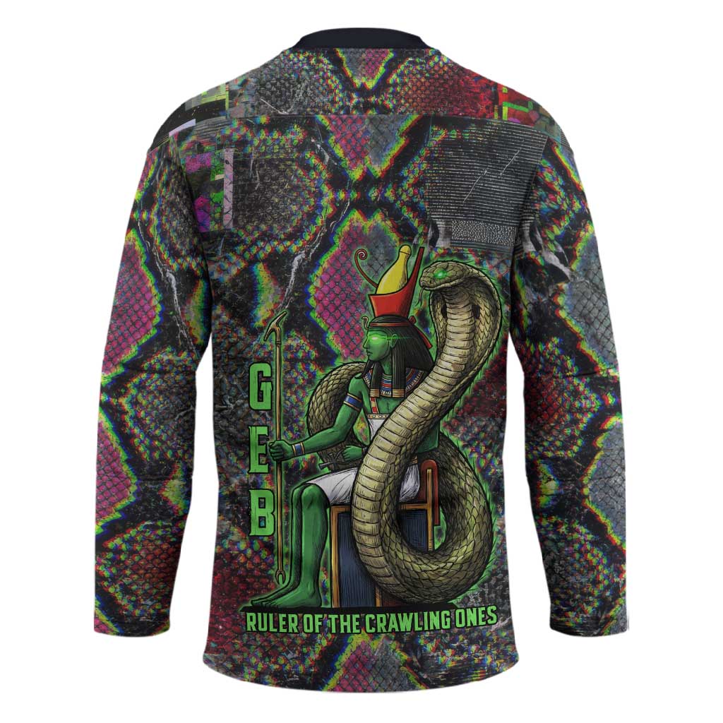 Geb Ancient Egyptian Hockey Jersey with Serpent Throne and Snake Skin Texture Egyptian Earth God Tribute - African Pride