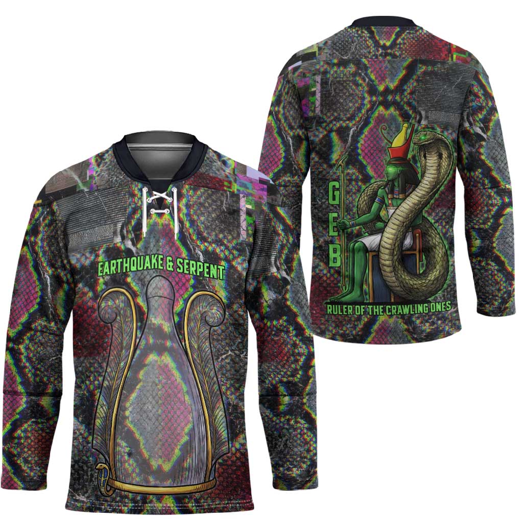 Geb Ancient Egyptian Hockey Jersey with Serpent Throne and Snake Skin Texture Egyptian Earth God Tribute - African Pride