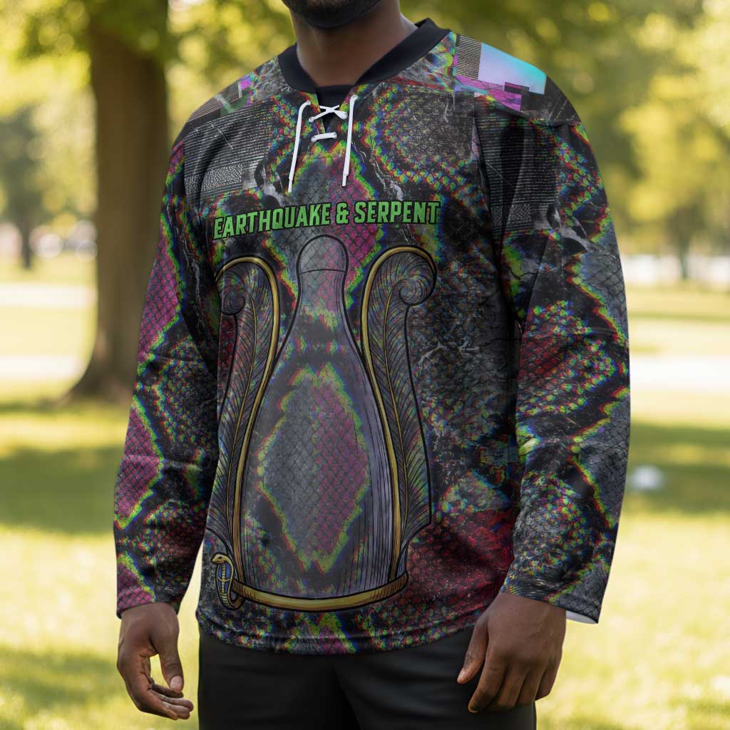 Geb Ancient Egyptian Hockey Jersey with Serpent Throne and Snake Skin Texture Egyptian Earth God Tribute - African Pride