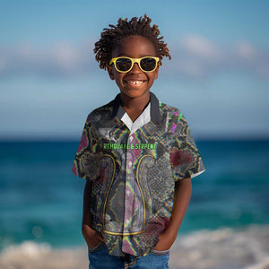 Geb Ancient Egyptian Kid Hawaiian Shirt with Serpent Throne and Snake Skin Texture Egyptian Earth God Tribute - African Pride