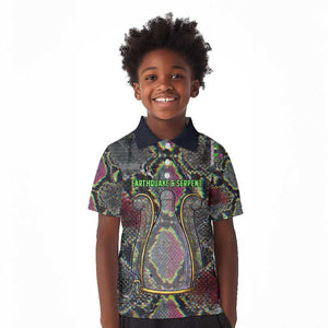 Geb Ancient Egyptian Kid Polo Shirt with Serpent Throne and Snake Skin Texture Egyptian Earth God Tribute - African Pride