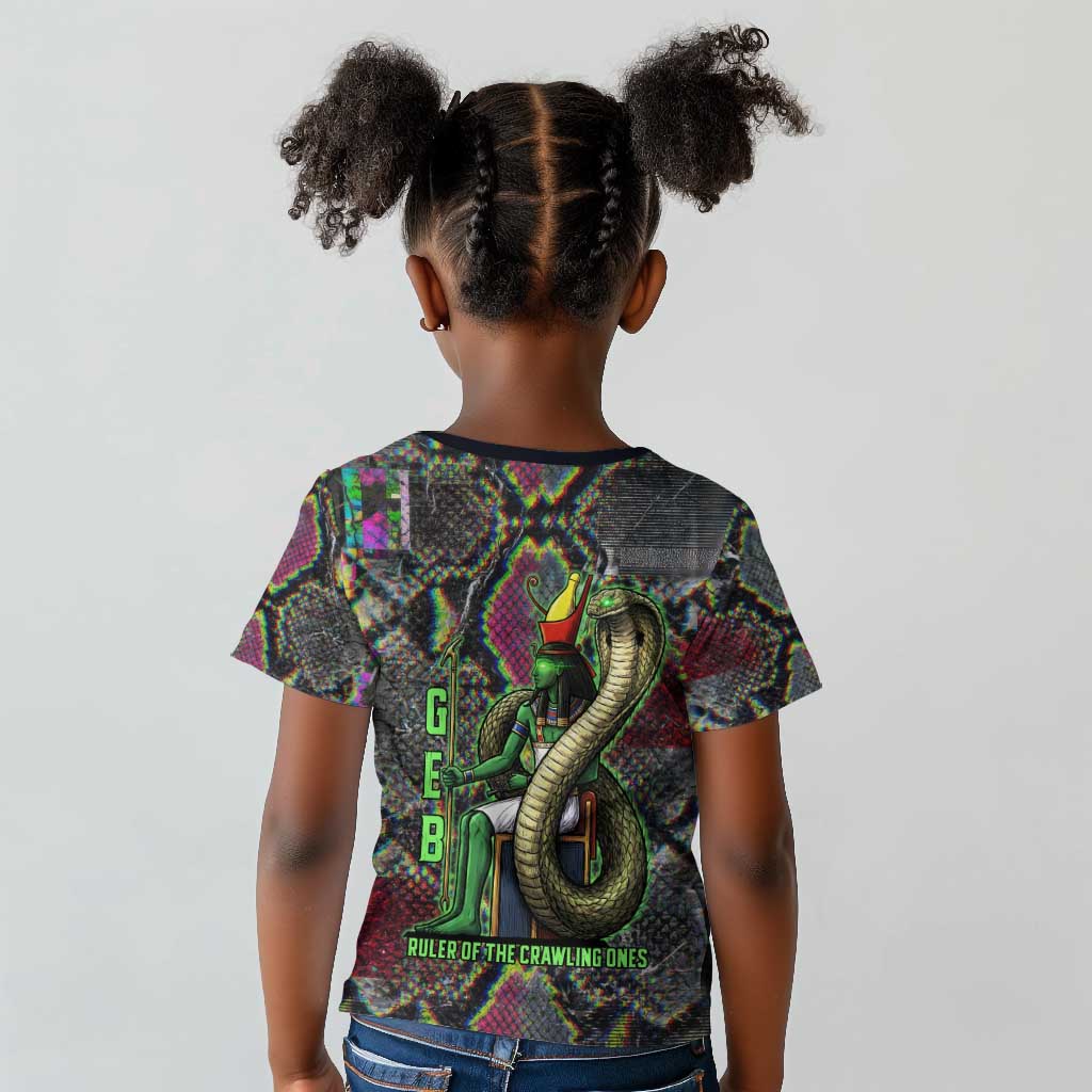 Geb Ancient Egyptian Kid T shirt with Serpent Throne and Snake Skin Texture Egyptian Earth God Tribute - African Pride