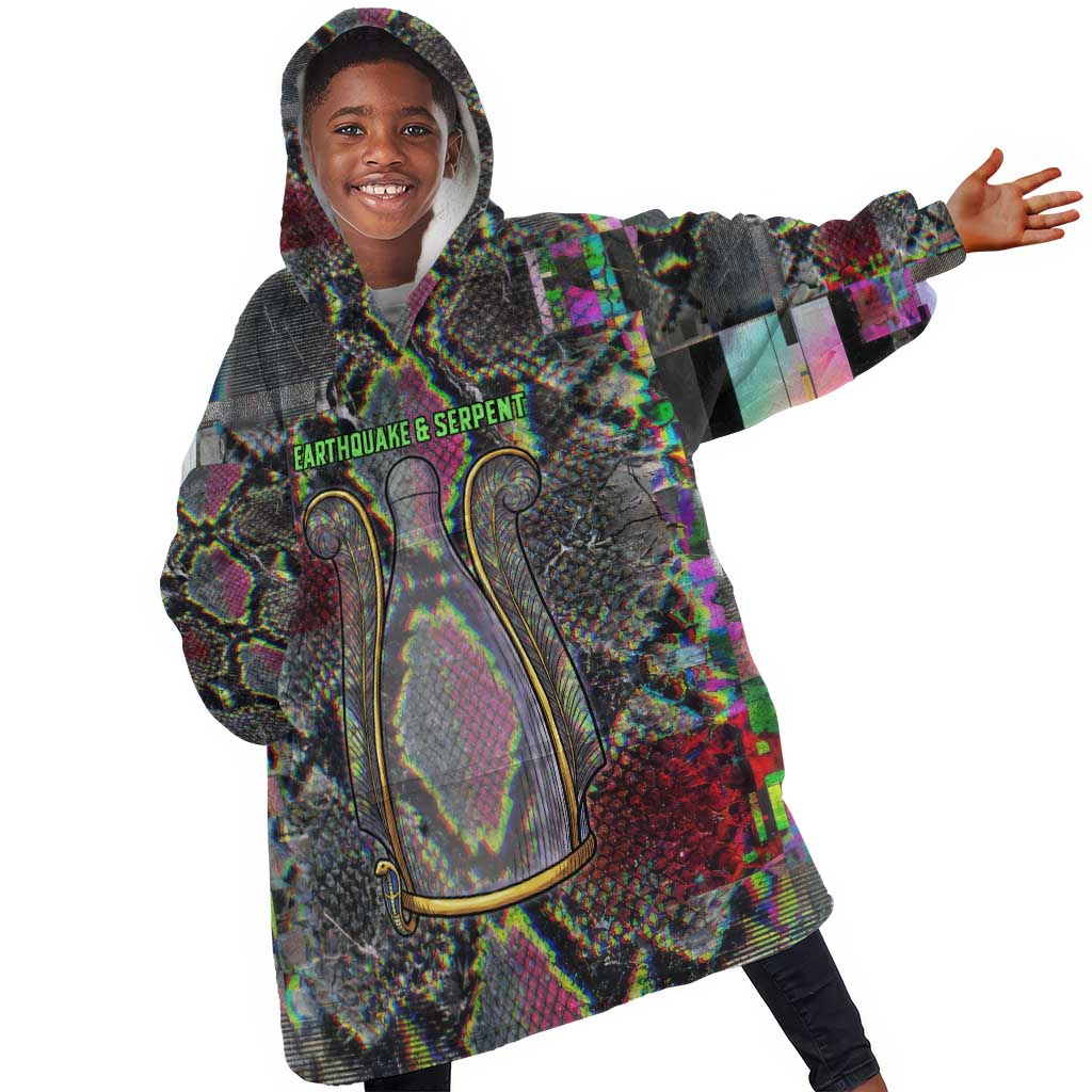 Geb Ancient Egyptian Kid Wearable Blanket Hoodie with Serpent Throne and Snake Skin Texture Egyptian Earth God Tribute - African Pride