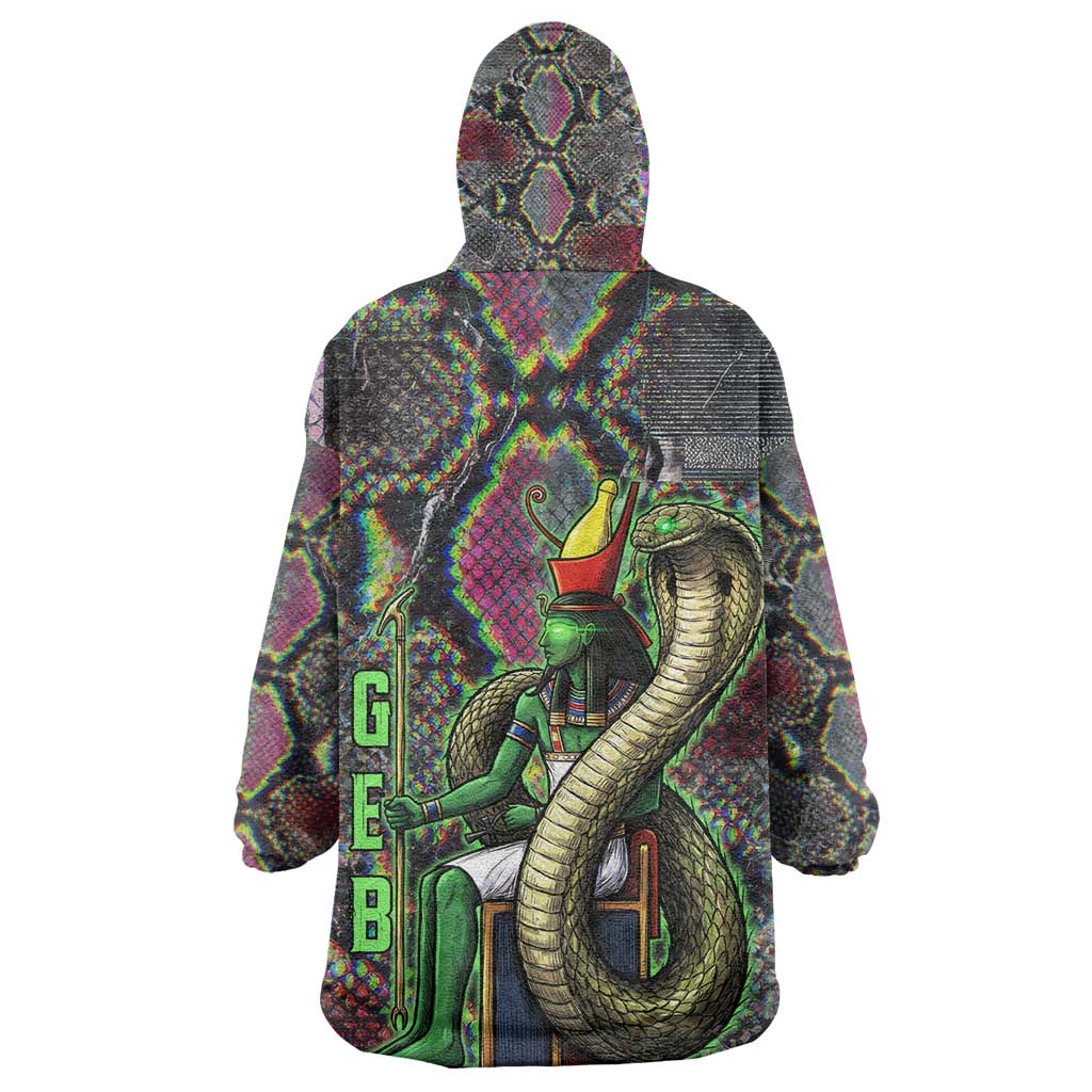 Geb Ancient Egyptian Kid Wearable Blanket Hoodie with Serpent Throne and Snake Skin Texture Egyptian Earth God Tribute - African Pride
