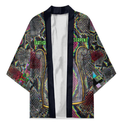 Geb Ancient Egyptian Kimono with Serpent Throne and Snake Skin Texture Egyptian Earth God Tribute - African Pride