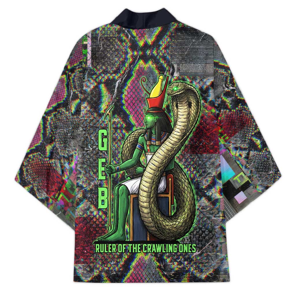 Geb Ancient Egyptian Kimono with Serpent Throne and Snake Skin Texture Egyptian Earth God Tribute - African Pride