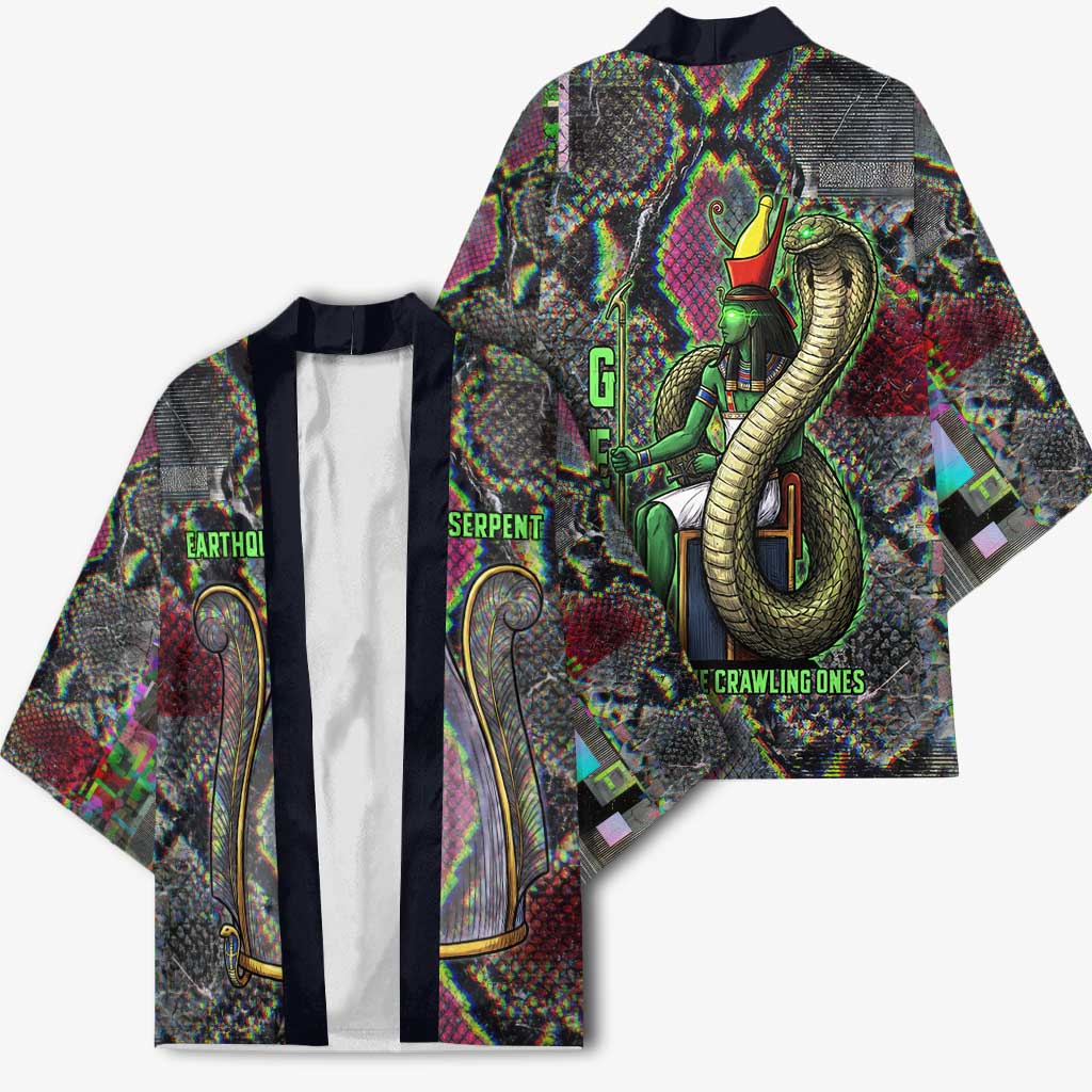 Geb Ancient Egyptian Kimono with Serpent Throne and Snake Skin Texture Egyptian Earth God Tribute - African Pride