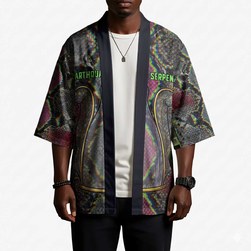 Geb Ancient Egyptian Kimono with Serpent Throne and Snake Skin Texture Egyptian Earth God Tribute - African Pride