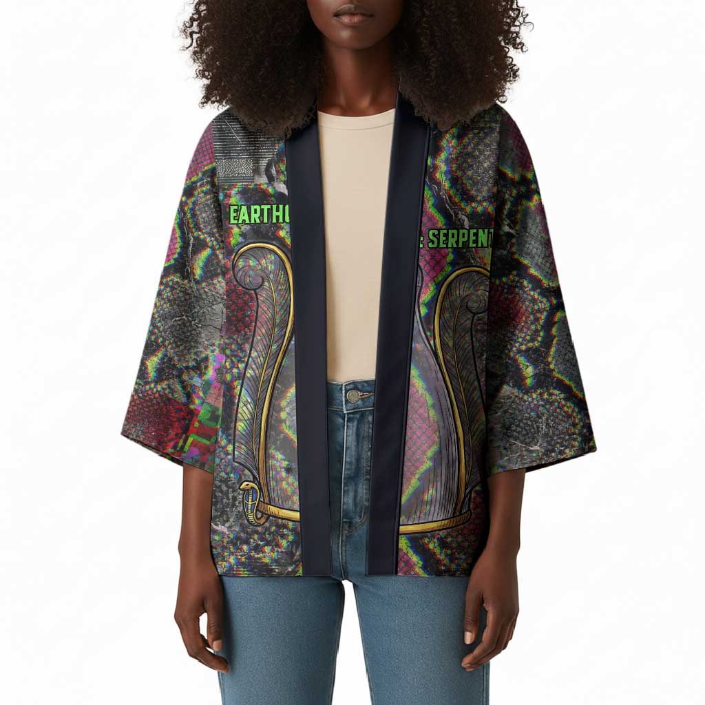Geb Ancient Egyptian Kimono with Serpent Throne and Snake Skin Texture Egyptian Earth God Tribute - African Pride