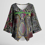 Geb Ancient Egyptian Kimono Sleeve Blouse with Serpent Throne and Snake Skin Texture Egyptian Earth God Tribute - African Pride