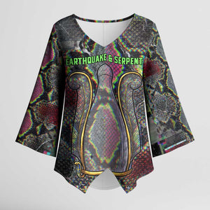 Geb Ancient Egyptian Kimono Sleeve Blouse with Serpent Throne and Snake Skin Texture Egyptian Earth God Tribute - African Pride
