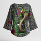 Geb Ancient Egyptian Kimono Sleeve Blouse with Serpent Throne and Snake Skin Texture Egyptian Earth God Tribute - African Pride