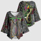 Geb Ancient Egyptian Kimono Sleeve Blouse with Serpent Throne and Snake Skin Texture Egyptian Earth God Tribute - African Pride