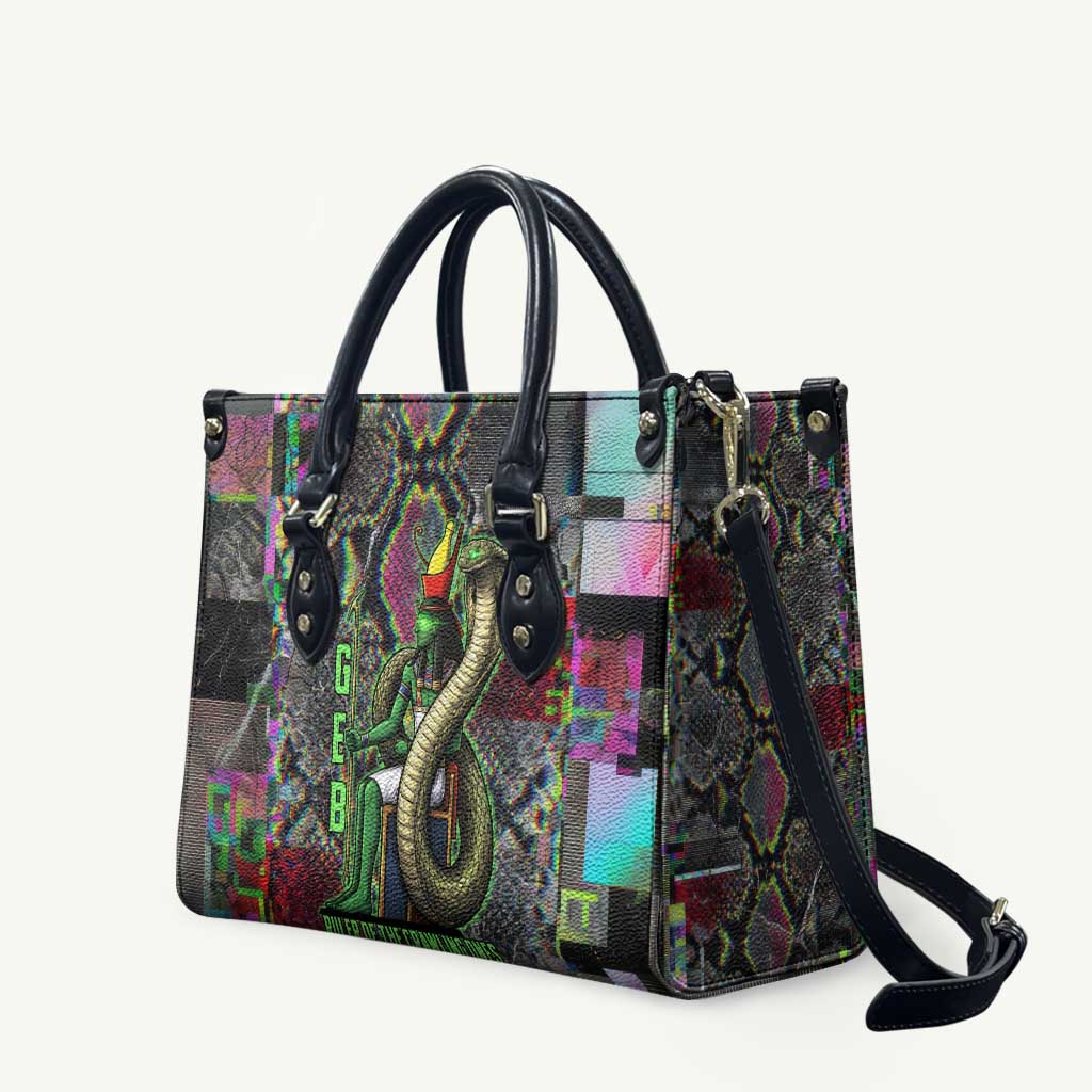 Geb Ancient Egyptian Leather Bag with Serpent Throne and Snake Skin Texture Egyptian Earth God Tribute - African Pride