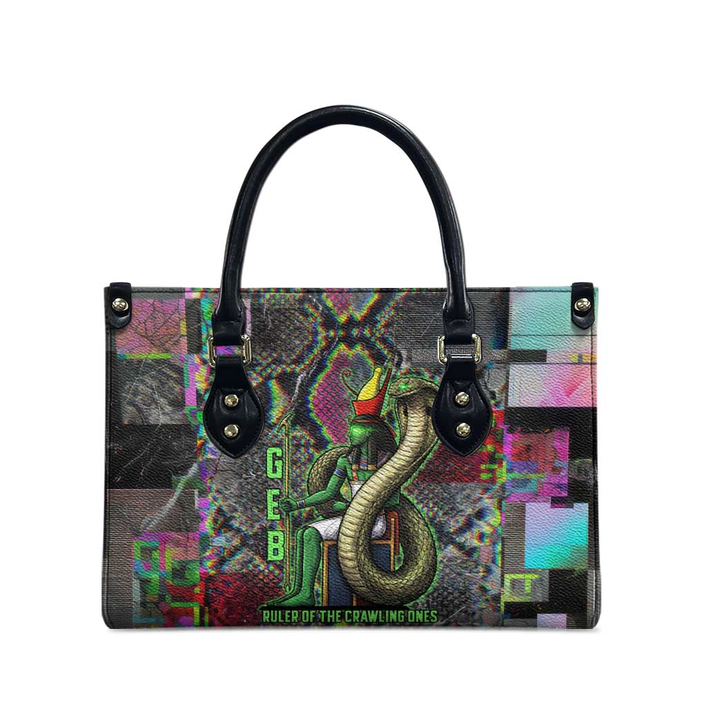 Geb Ancient Egyptian Leather Bag with Serpent Throne and Snake Skin Texture Egyptian Earth God Tribute - African Pride