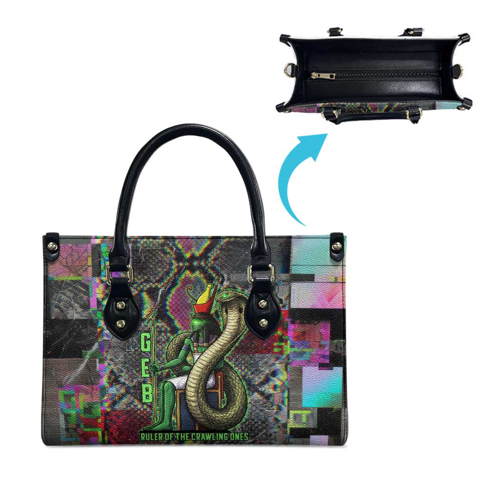 Geb Ancient Egyptian Leather Bag with Serpent Throne and Snake Skin Texture Egyptian Earth God Tribute - African Pride