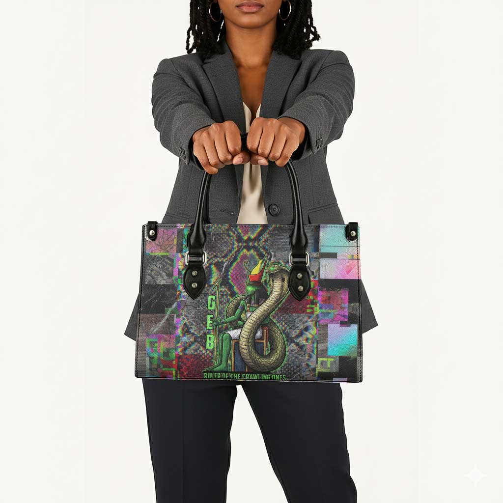 Geb Ancient Egyptian Leather Bag with Serpent Throne and Snake Skin Texture Egyptian Earth God Tribute - African Pride