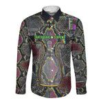 Geb Ancient Egyptian Long Sleeve Button Shirt with Serpent Throne and Snake Skin Texture Egyptian Earth God Tribute - African Pride