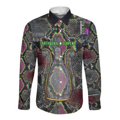 Geb Ancient Egyptian Long Sleeve Button Shirt with Serpent Throne and Snake Skin Texture Egyptian Earth God Tribute - African Pride