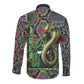 Geb Ancient Egyptian Long Sleeve Button Shirt with Serpent Throne and Snake Skin Texture Egyptian Earth God Tribute - African Pride