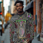 Geb Ancient Egyptian Long Sleeve Shirt with Serpent Throne and Snake Skin Texture Egyptian Earth God Tribute - African Pride