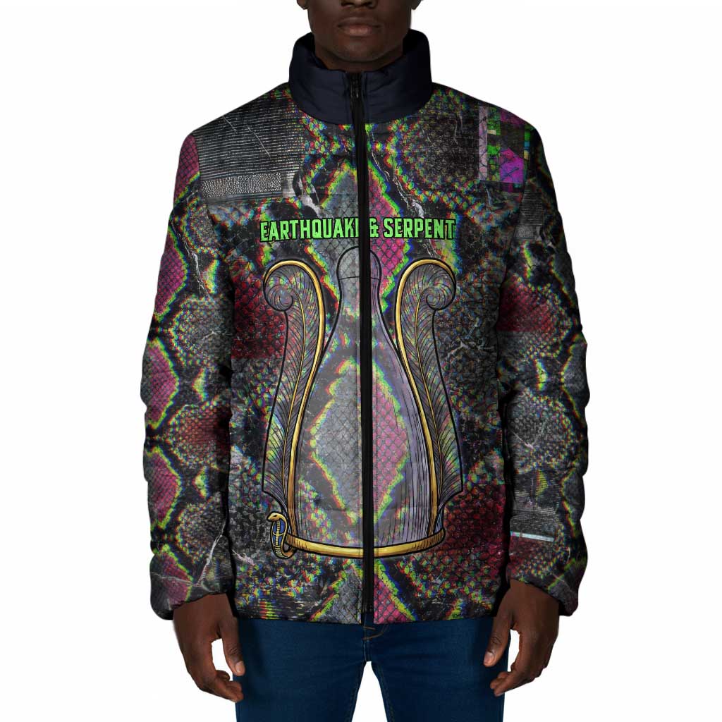 Geb Ancient Egyptian Padded Jacket with Serpent Throne and Snake Skin Texture Egyptian Earth God Tribute - African Pride